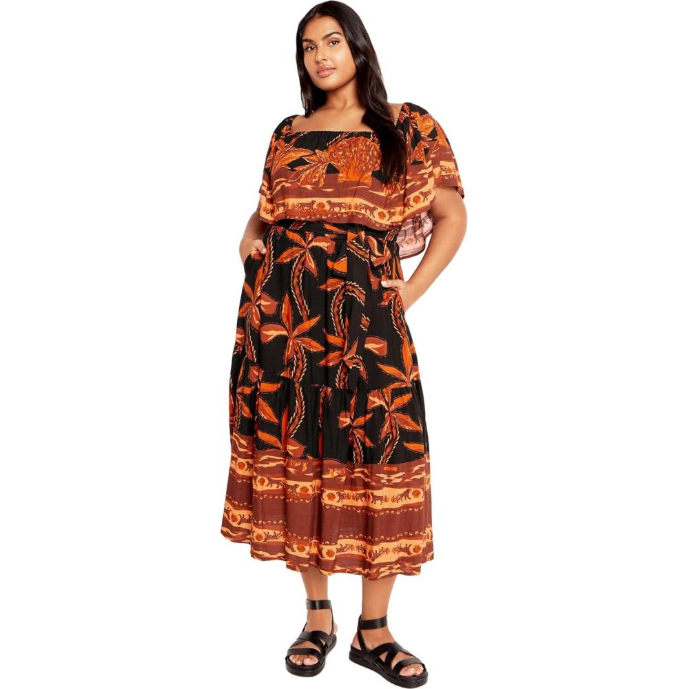 image:imageCity Chic Womens Plus Size Talia Border Maxi DressBlk Tahitian Brd