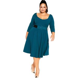 CITY CHIC Plus Size Dress, Super Sweet Elbow Sleeve Dress(Teal)