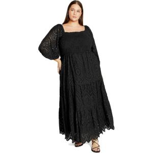 City Chic Elbow Sleeve Broderie Plus Size Boho Maxi Dress – Black(Black)