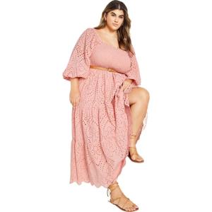 City Chic Elbow Sleeve Broderie Plus Size Boho Maxi Dress – Black(Blush)
