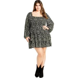 City Chic Plus Size Dress, Dahlia Mini Print Dress(Olive Ditsy)