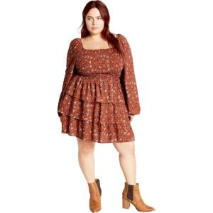 City Chic Plus Size Dress, Dahlia Mini Print Dress(Spice Ditsy)