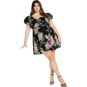 City Chic Plus Size Dress, Marci Print Dress(Blk Sweet Blossom)