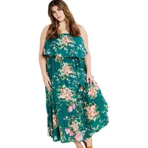 City Chic Plus Size Dress, Pia Print Maxi Dress(Jade Sweet Blossom)