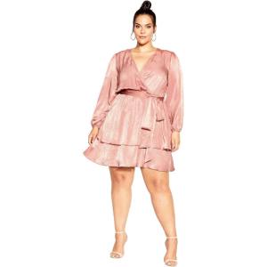 City Chic Womens City Chic Plus Size Dress Twisted Ruffle(Dusty Peach)