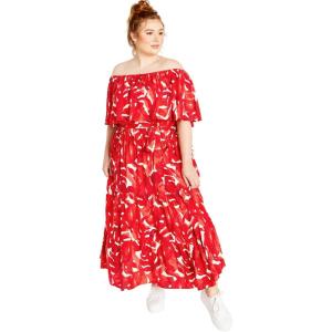 City Chic Womens Maxi Dress – Boardwalk Print(Crimson Palm)