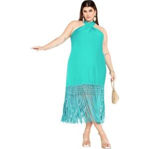 City Chic Women’s Plus Size Calypso Fringe Dress(Lagoon)