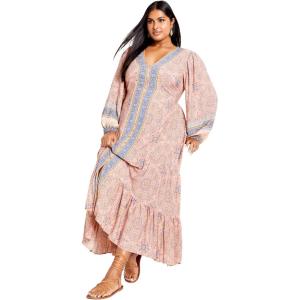 City Chic Women’s Plus Size Clover Dress(Peachy Border)