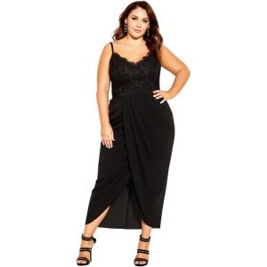 City Chic Women’s Plus Size Cocktail Dress – Lace Touch(Black)