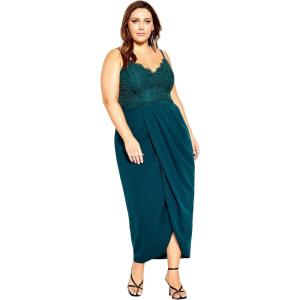 City Chic Women’s Plus Size Cocktail Dress – Lace Touch(Emerald)