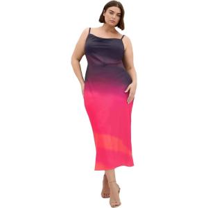 City Chic Women’s Plus Size Cocktail Dress – Ombre Cowl(Sunset)