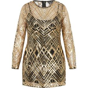 City Chic Women’s Plus Size Dress – Braylin Sequin(Gold Geo)