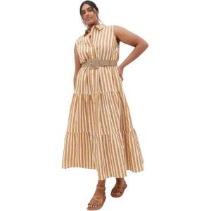 City Chic Women’s Plus Size Dress – Clean Lines(Terracotta Stripe)