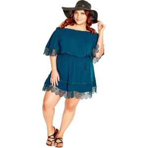 City Chic Women’s Plus Size Dress – Crochet Detail(Poseidon)
