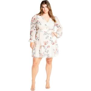 City Chic Women’s Plus Size Dress – Kiki Print(Soft Posie Ivory)