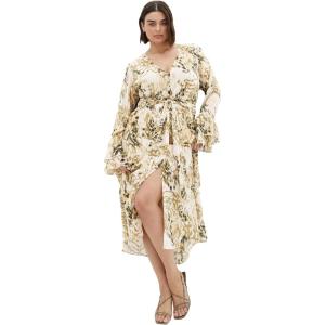 City Chic Women’s Plus Size Dress – Plunge Frill Print Maxi(Skin)