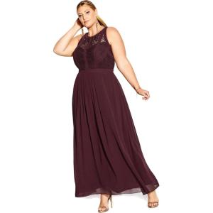 City Chic Women’s Plus Size Maxi Cocktail Dress – Panelled Bodice(Bordeaux)