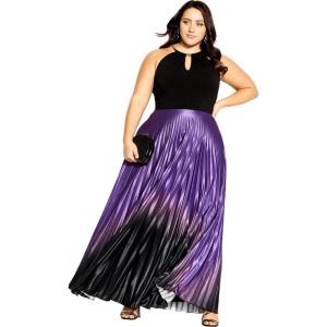 City Chic Women’s Plus Size Maxi Cocktail Dress – Pleated Ombre(Petunia)