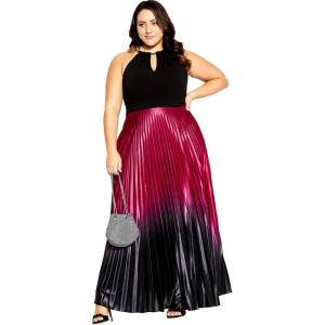 City Chic Women’s Plus Size Maxi Cocktail Dress – Pleated Ombre(Ruby)