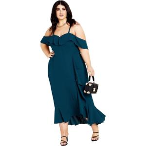 City Chic Women’s Plus Size Maxi Cocktail Dress – Remy(Emerald)