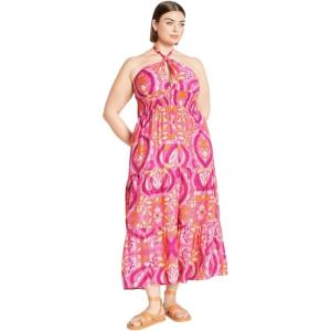 City Chic Women’s Plus Size Maxi Dress – Dallas Halter Tier Print(Summer Tile Pink)