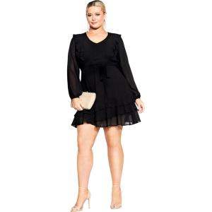 City Chic Women’s Plus Size Pretty Ruffle Dress(Black)