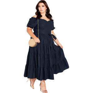 City Chic Women’s Plus Size Puff Sleeve Maxi Dress(Navy)