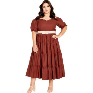 City Chic Women’s Plus Size Puff Sleeve Maxi Dress(Toffee)