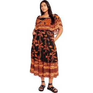 City Chic Women’s Plus Size Talia Border Maxi Dress(Blk Tahitian Brd)