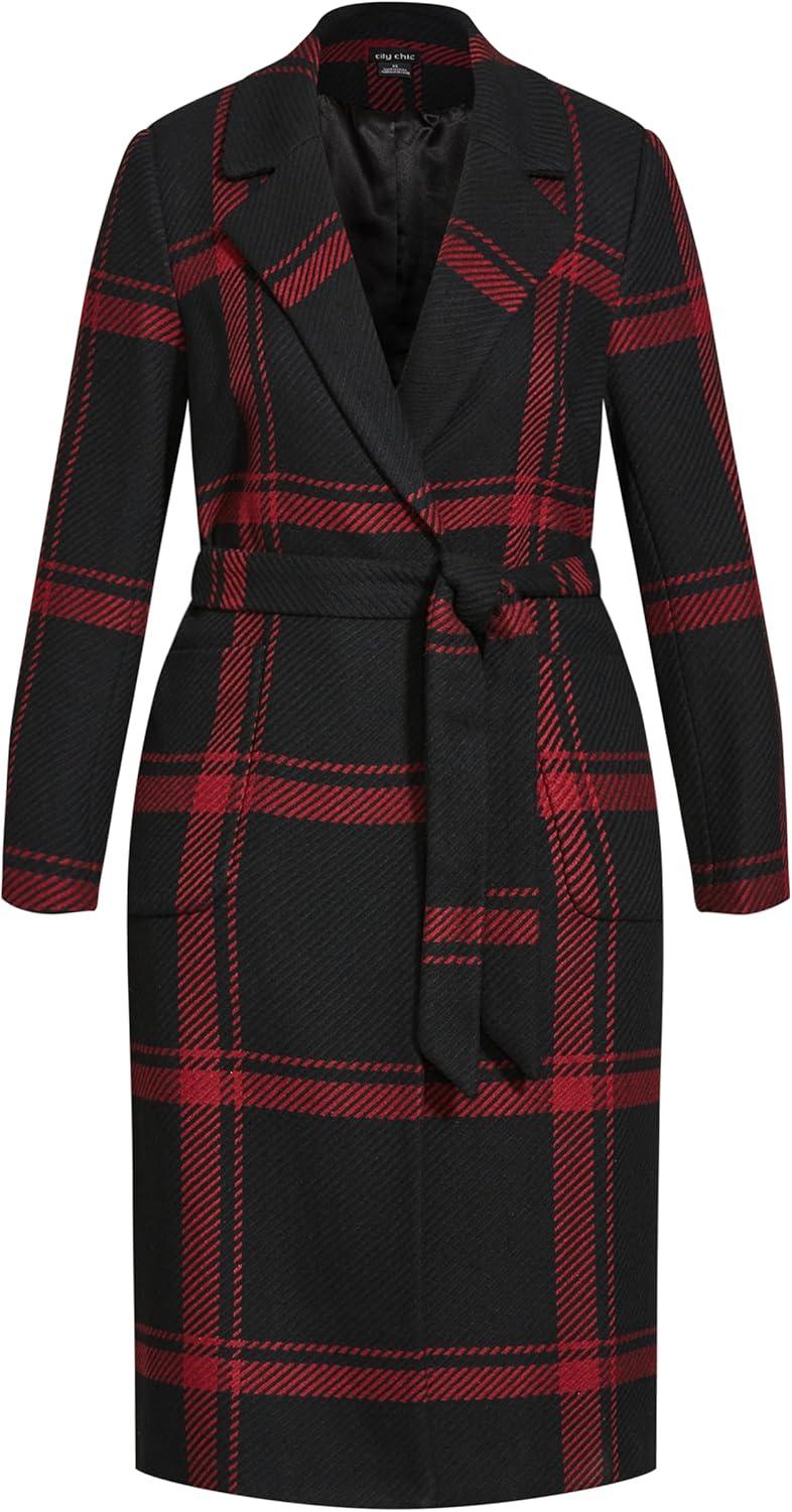 image:imageCITY CHIC Plus Size Coat Checkmate CoatRuby Black