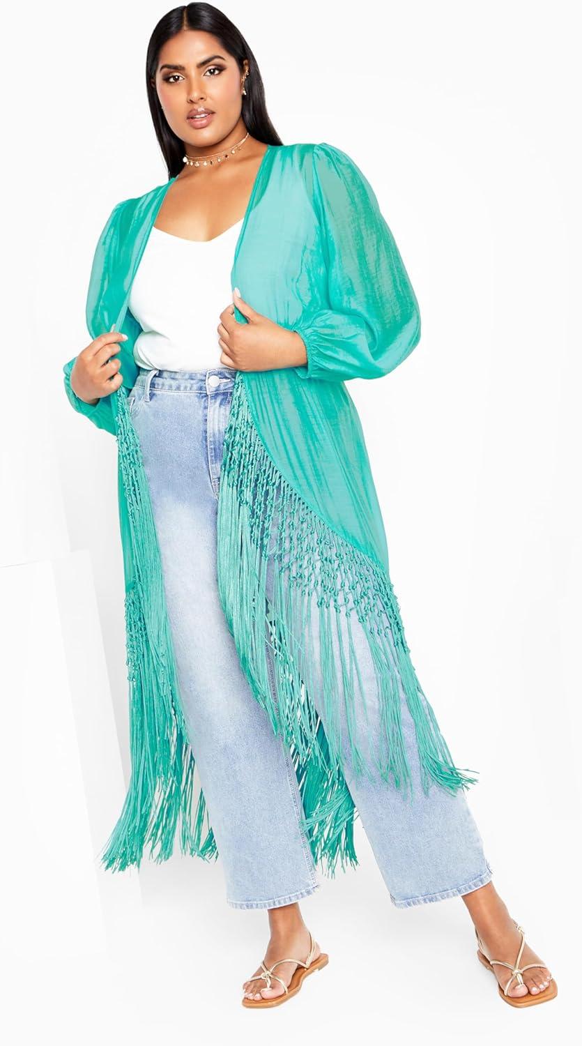 image:imageCITY CHIC Plus Size Jacket Calypso Fringe JacketLagoon
