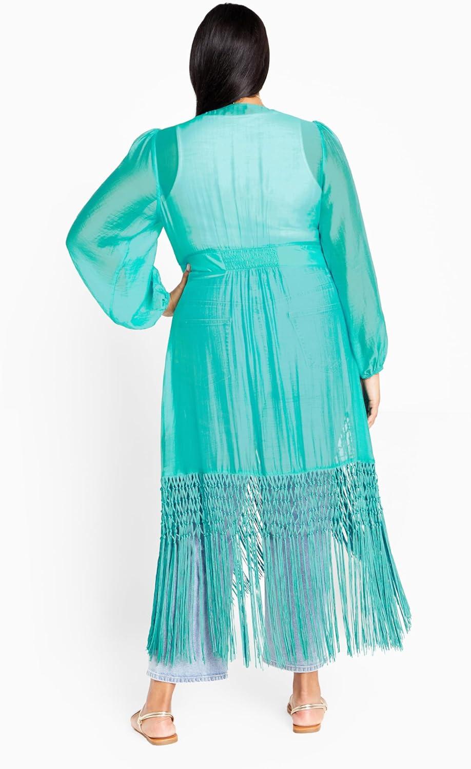 image:imageCITY CHIC Plus Size Jacket Calypso Fringe JacketLagoon