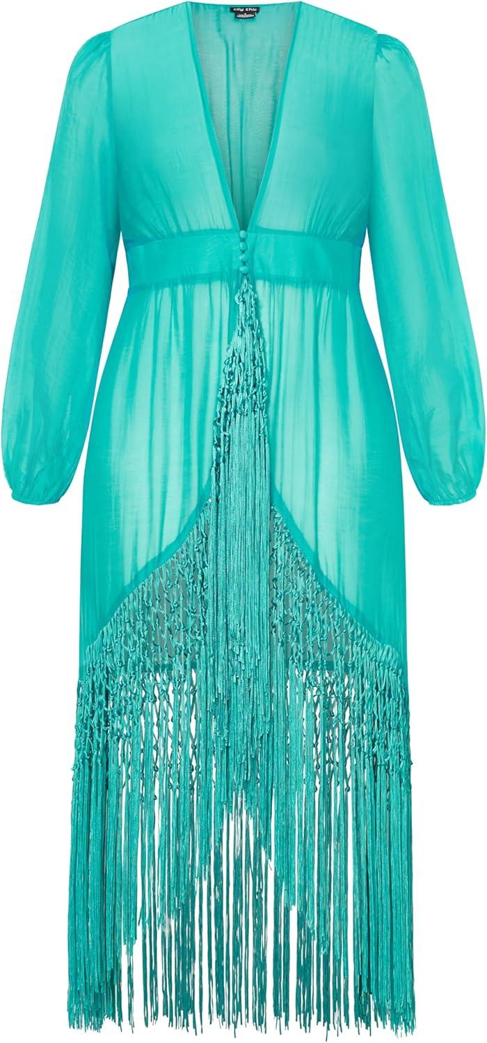 image:imageCITY CHIC Plus Size Jacket Calypso Fringe JacketLagoon