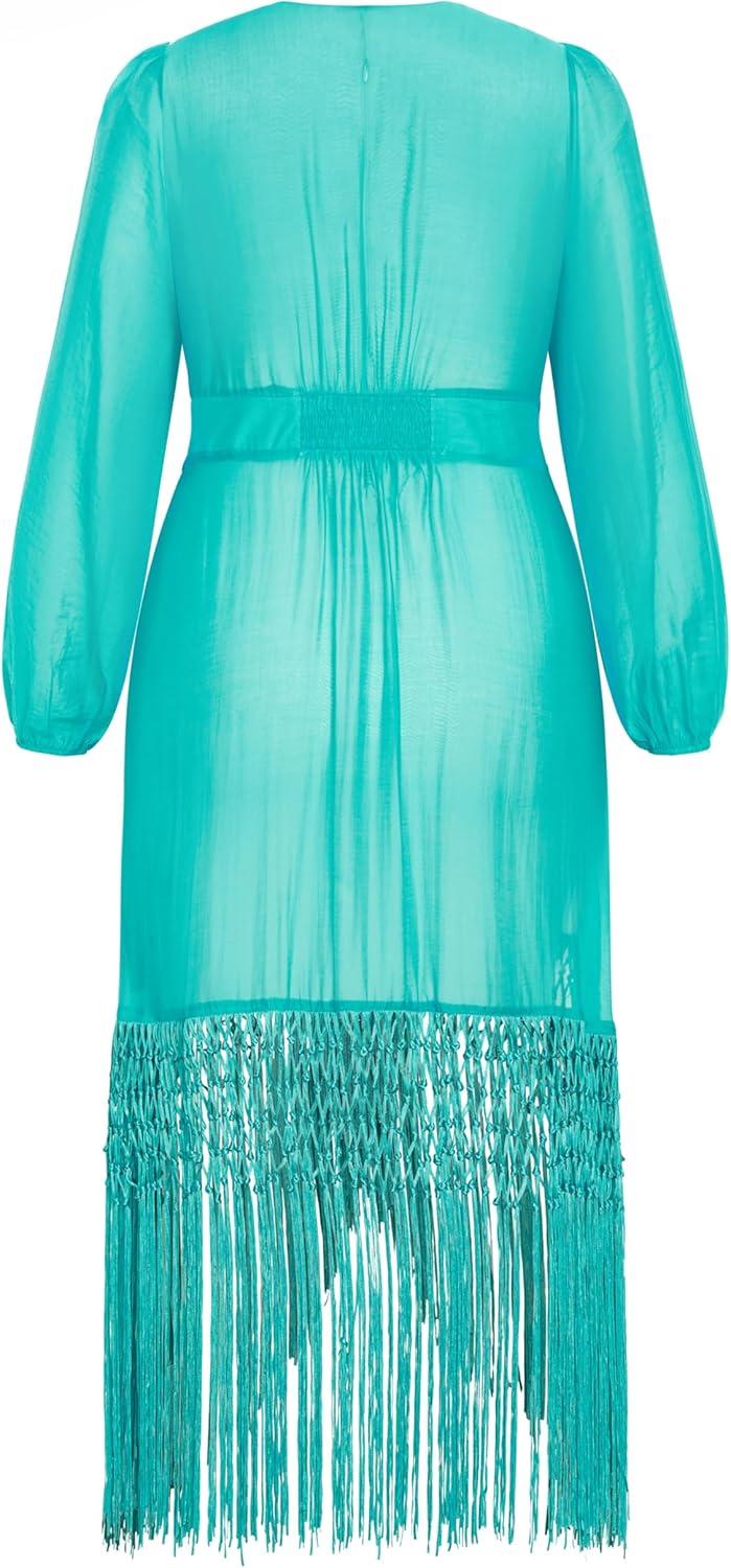 image:imageCITY CHIC Plus Size Jacket Calypso Fringe JacketLagoon
