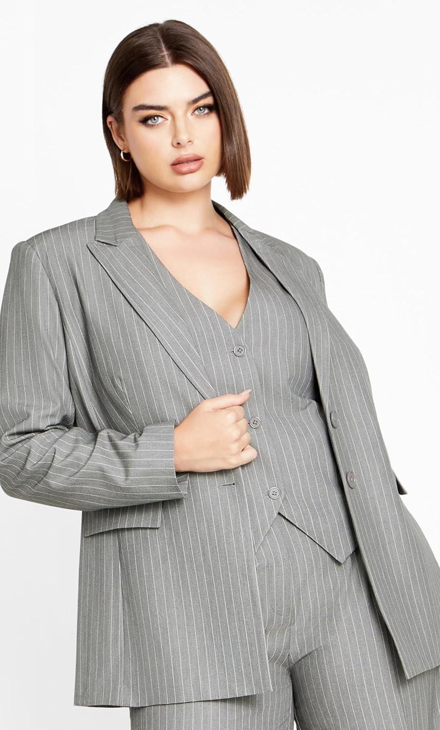 image:imageCITY CHIC Plus Size Jacket Jazmin Pinstripe Jacket
