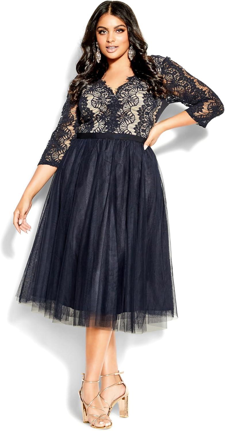 image:imageCity Chic Plus Size Beauty Elbow Sleeve Dress Navy