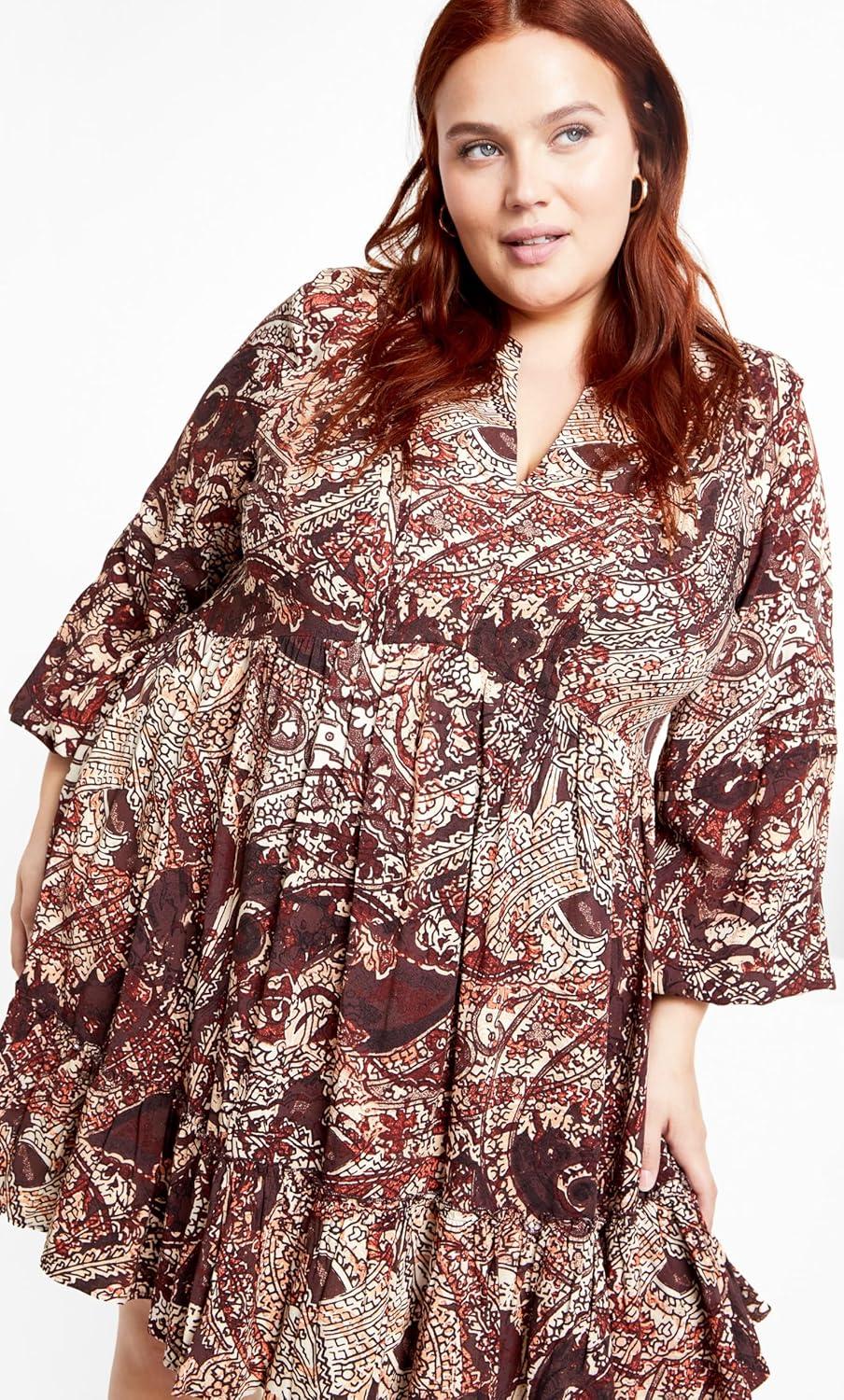 image:imageCity Chic Plus Size Dress Alinda Mini Print DressCocoa Paisley