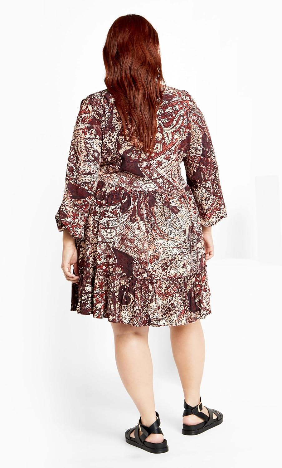 image:imageCity Chic Plus Size Dress Alinda Mini Print DressCocoa Paisley
