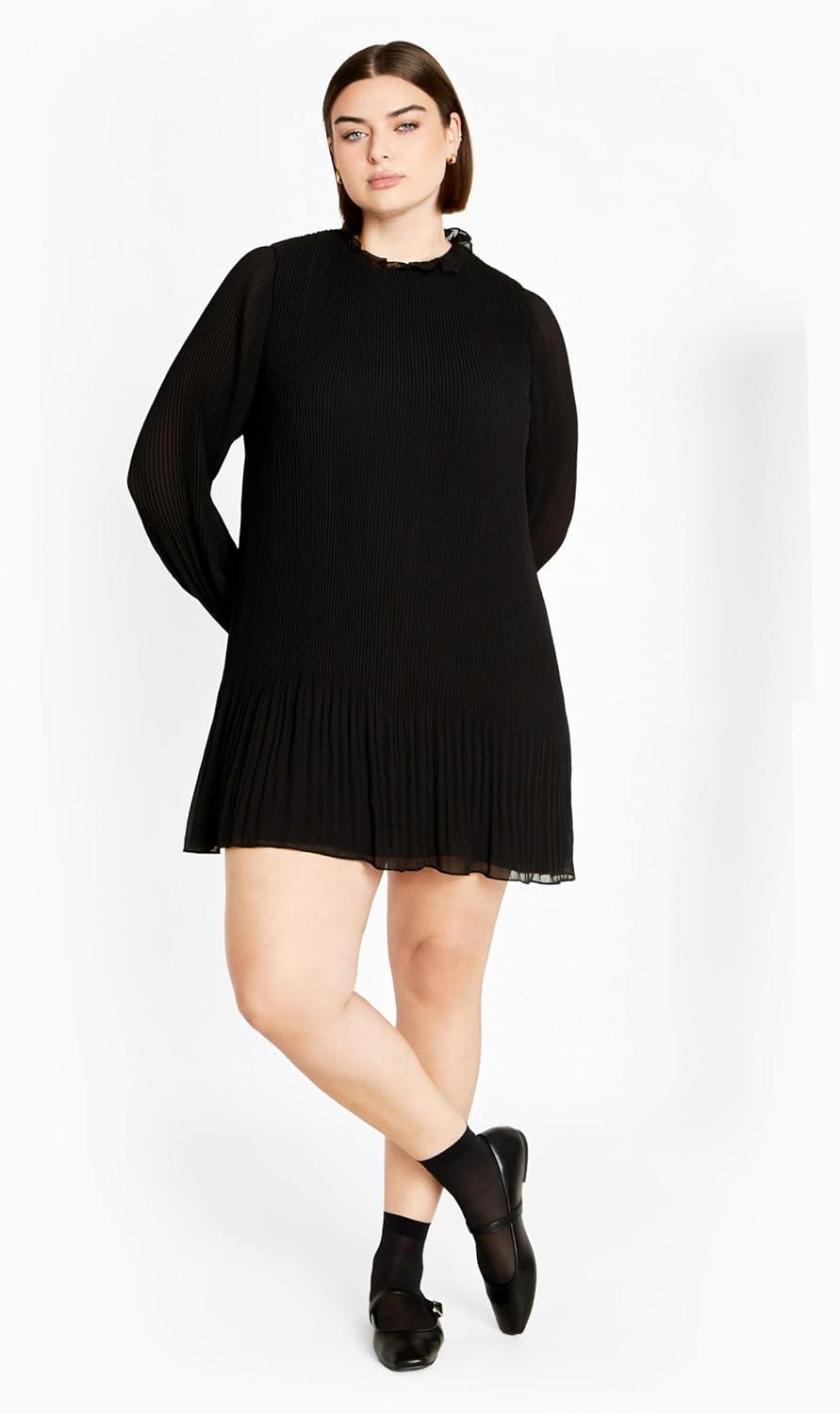 image:imageCity Chic Plus Size Dress Pleat Ruffle DressBlack