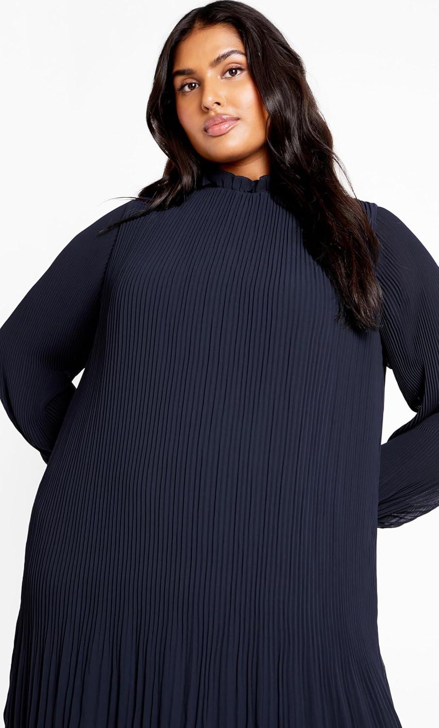image:imageCity Chic Plus Size Dress Pleat Ruffle DressNavy
