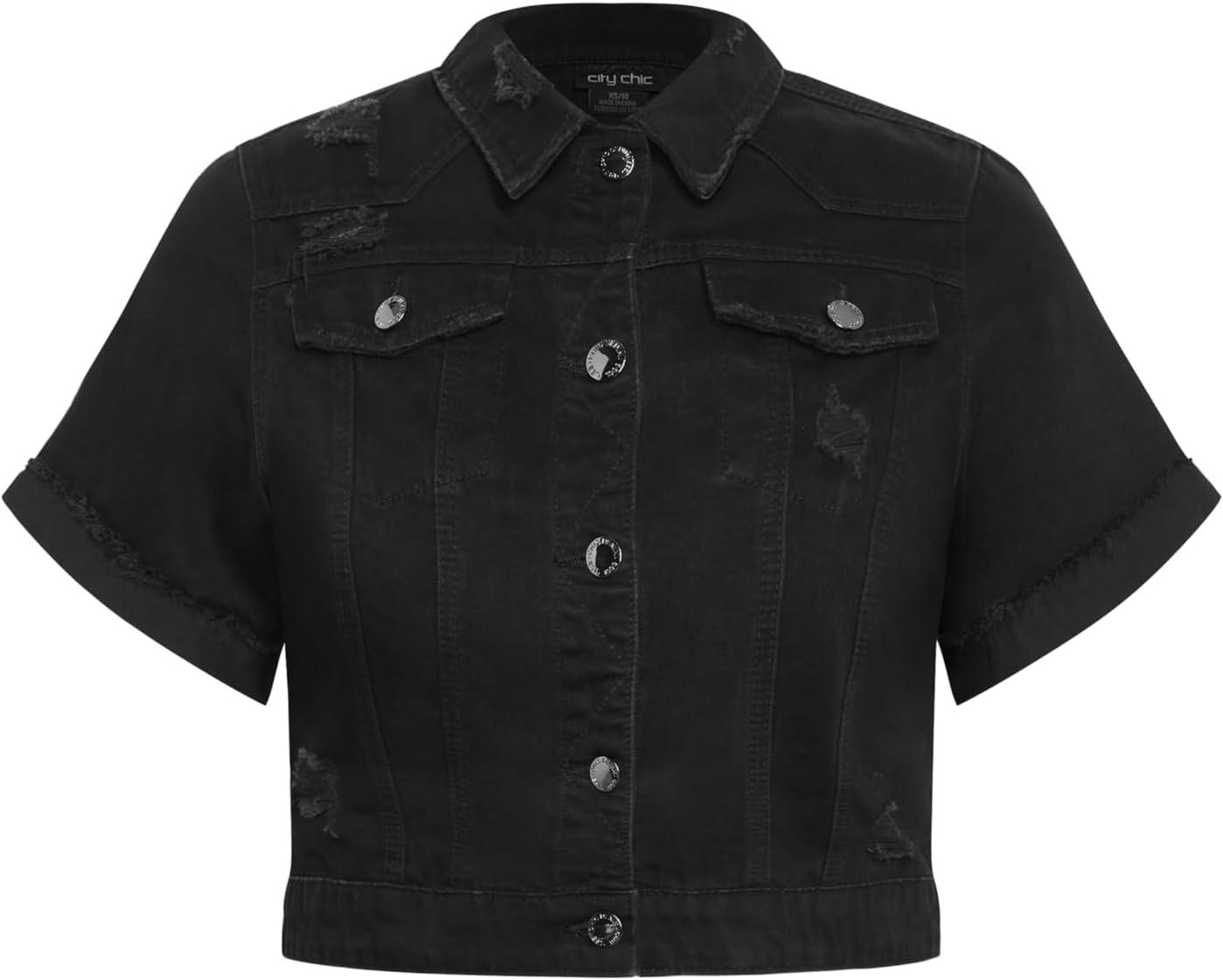 image:imageCity Chic Plus Size Jacket Ariadne Denim JacketBlack