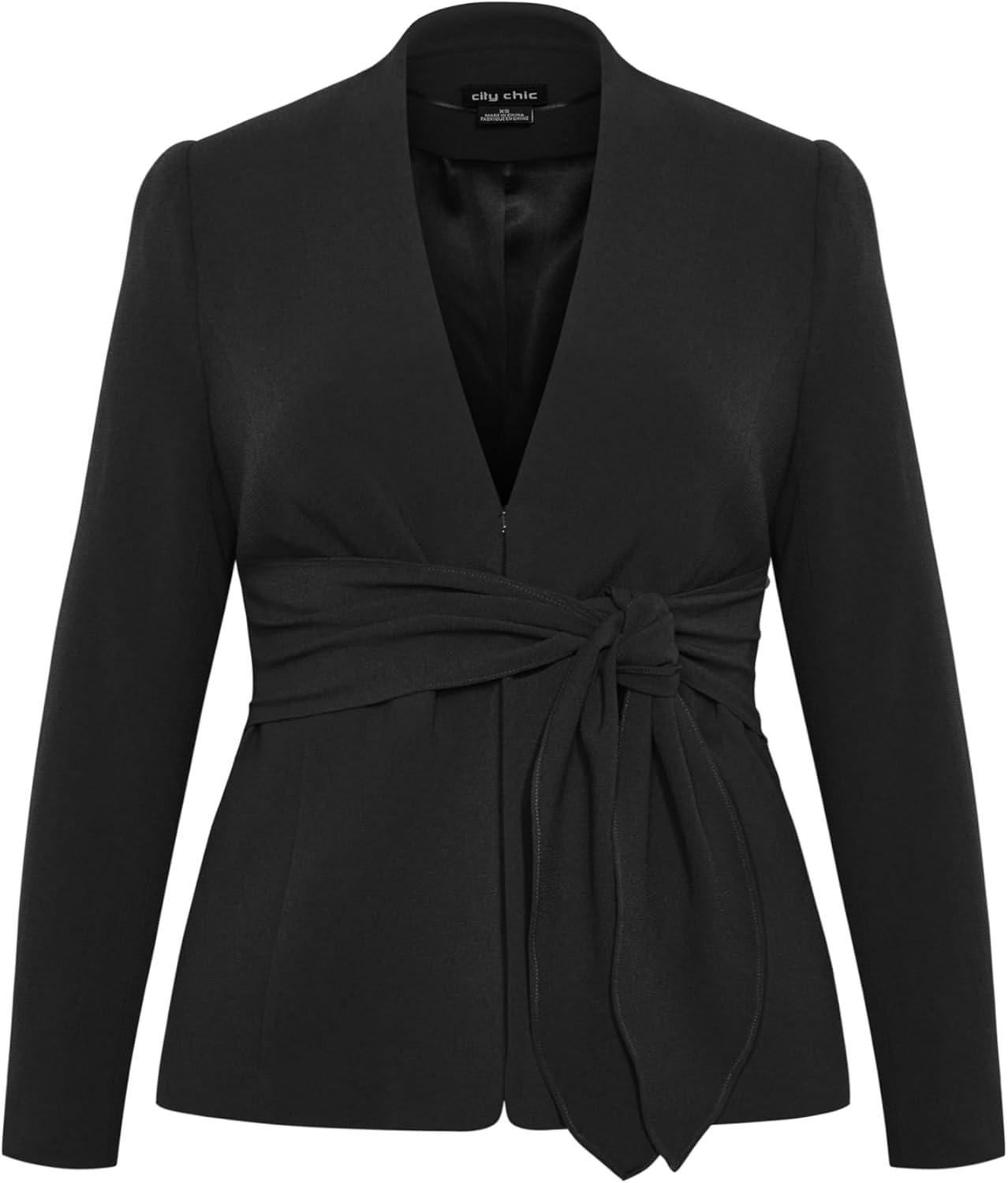 image:imageCity Chic Plus Size Jacket Audrie Collarless Textured JacketBlack