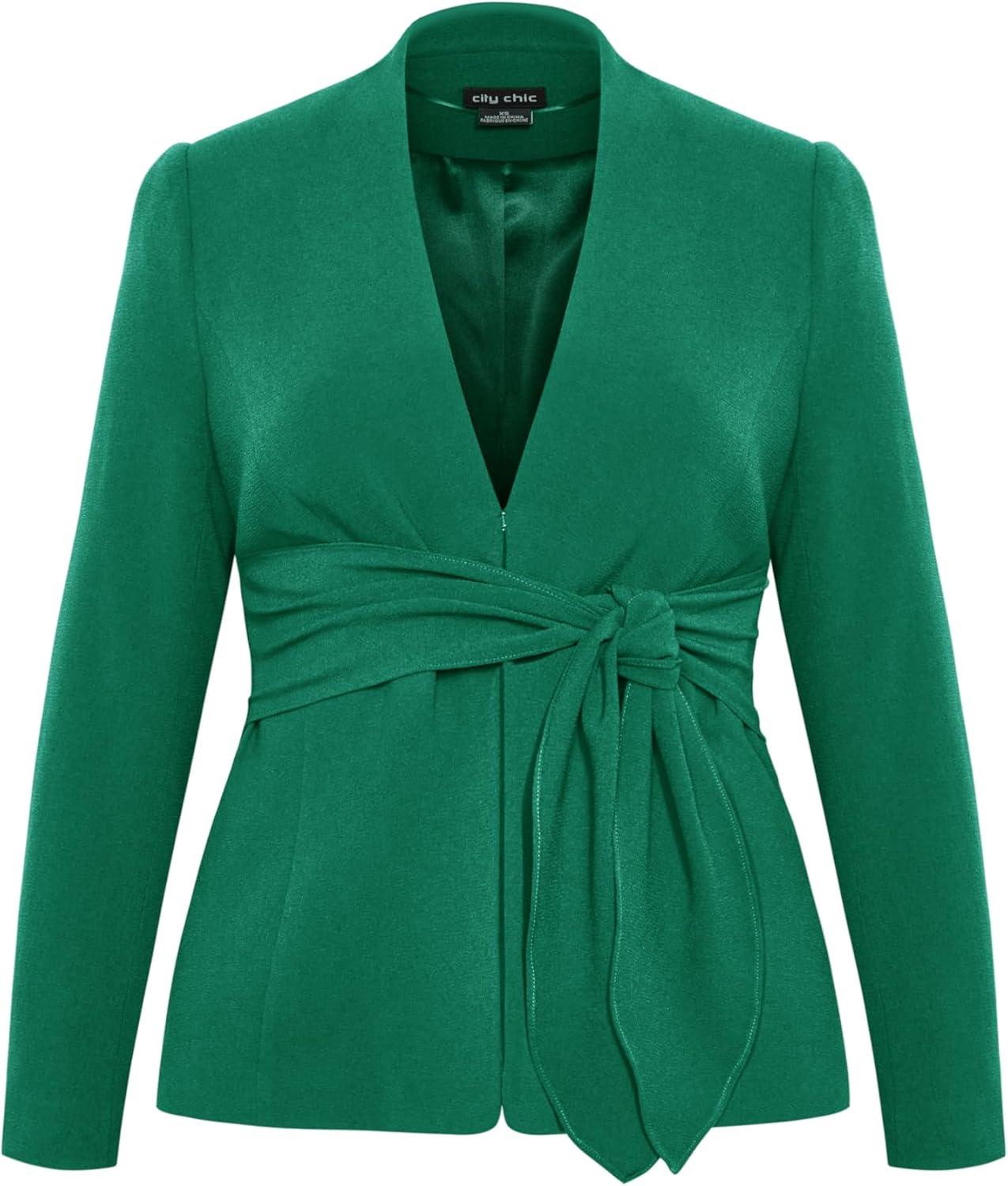 image:imageCity Chic Plus Size Jacket Audrie Collarless Textured JacketGreen