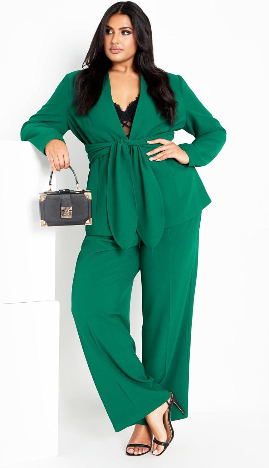 image:imageCity Chic Plus Size Jacket Audrie Collarless Textured JacketGreen