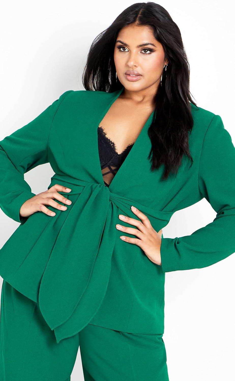 image:imageCity Chic Plus Size Jacket Audrie Collarless Textured JacketGreen