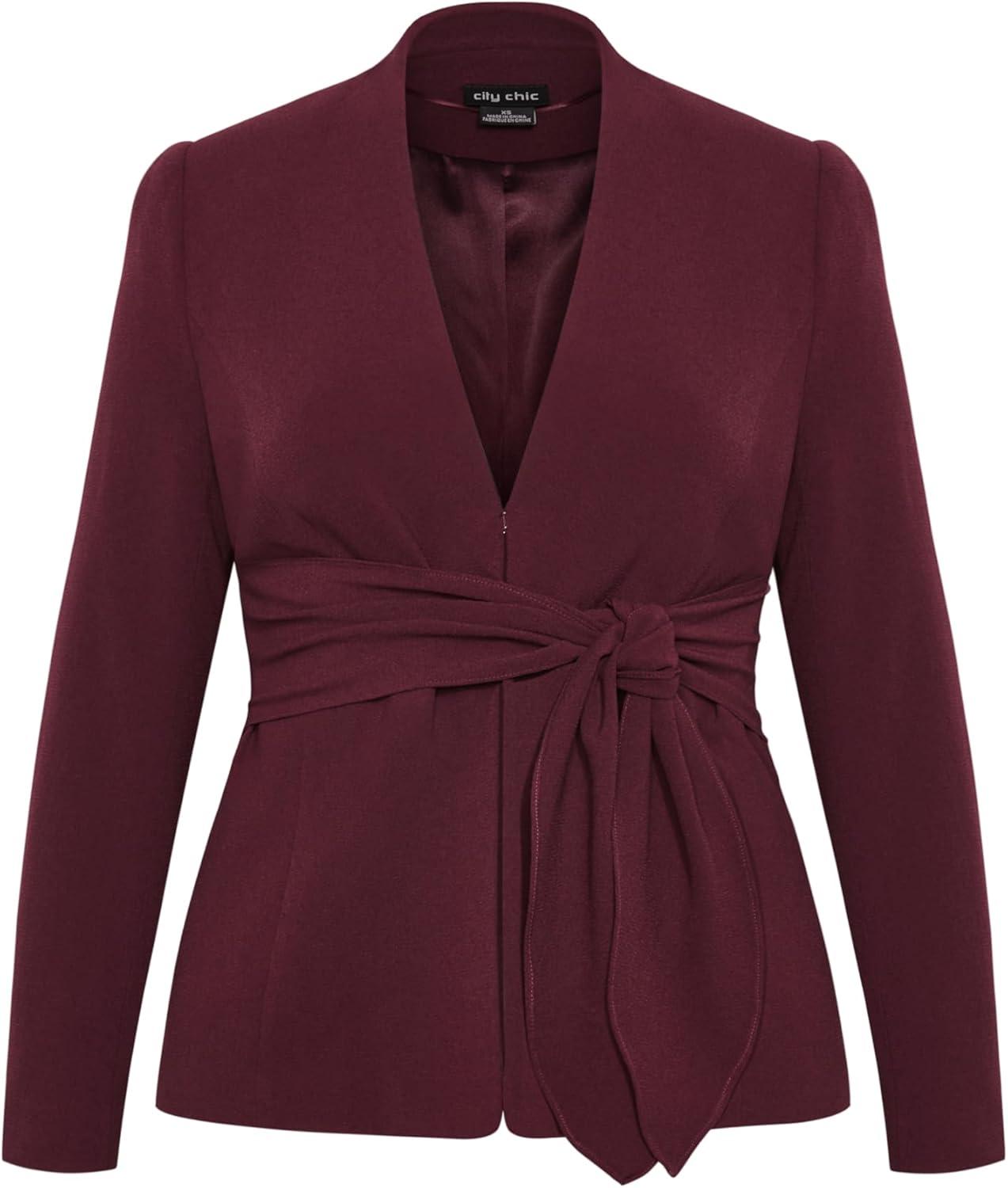 image:imageCity Chic Plus Size Jacket Audrie Collarless Textured JacketOxblood