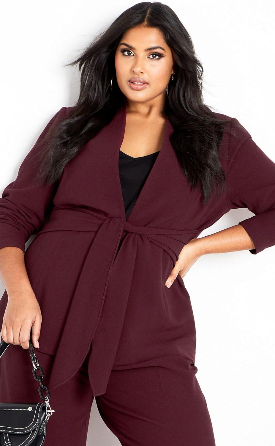 image:imageCity Chic Plus Size Jacket Audrie Collarless Textured JacketOxblood