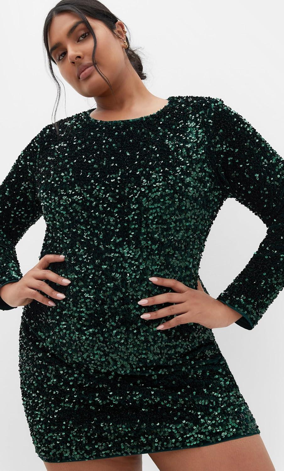 image:imageCity Chic Plus Size Sequin Eclipse Emerald DressEmerald