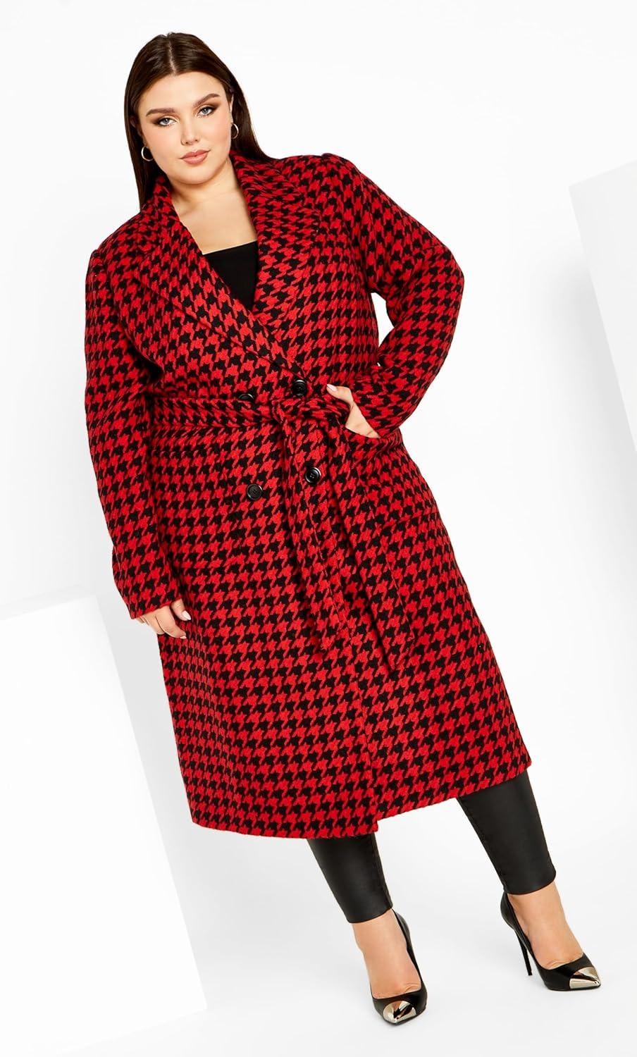 image:imageCity Chic Womens Citychic Plus Size Coat JulissaCherry Houndstooth