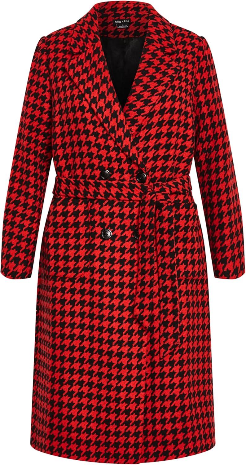 image:imageCity Chic Womens Citychic Plus Size Coat JulissaCherry Houndstooth